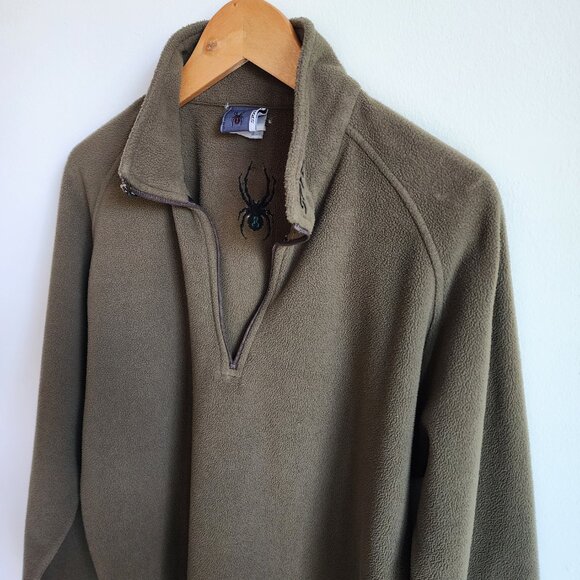 Spyder Pullover Medium Olive Green M Mens BROKEN ZIPPER Polyester Fleece Quarter - Picture 12 of 17